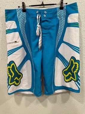 Fox Men’s Size 36 Teal, White & Yellow Swim Board Shorts